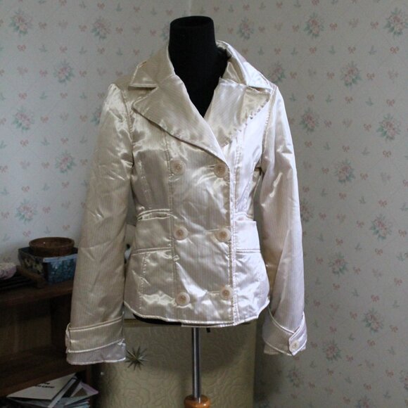 BEBE Satin Down Jacket with Removable Rabbit Fur Collar, Small - Picture 3 of 15